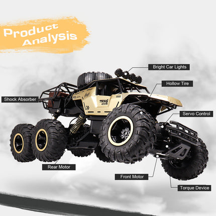 1:12 Scale 6-Wheel RC Monster Truck | Off-Road Capability | Advanced 2.4GHz Technology | Shock Absorbers | Non-Slip Tires | High Speed 52 km/h | USB Rechargeable Battery | Black & Gold Options