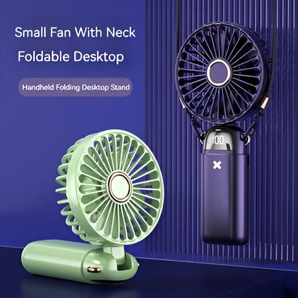 Rechargeable Handheld Fan | 5-Speed Mini Cooling Device | 90° Adjustable Head | Dual 5000mAh Battery | LED Display | Low Noise | Portable Pocket Size | Type-C Fast Charging | Stylish Design | Multi-use