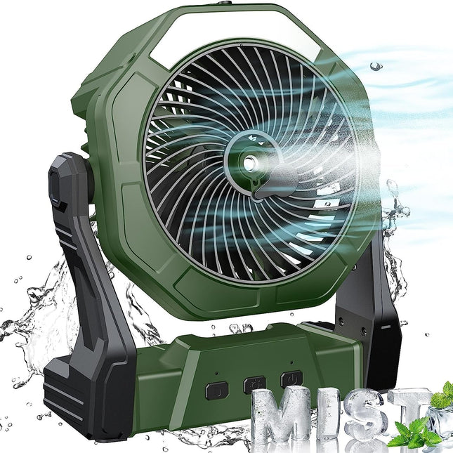 Portable 8-Inch Misting Fan | 10000mAh Rechargeable Battery | 3 Speed Settings & LED Light | With Water Tank for Continuous Spray | Quiet Brushless Motor | Versatile Hanging & Standing Options