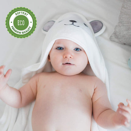 Bamboo Hooded Baby Bath Towel | Soft Ultra Absorbent Double-Layer with Bear Ears | Eco-Friendly for Infants, Toddlers | Thick 500gsm Design for Warmth | 30"x30" Size | Perfect Baby Shower Gift