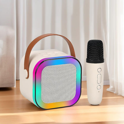 Portable Bluetooth Karaoke Speaker | Wireless Microphone | Compact & Powerful Audio | RGB LED Lights | Voice-Changing Modes | TF Card & USB Compatible | 2000mAh Battery | 3-4 Hours Playtime | Easy Connection