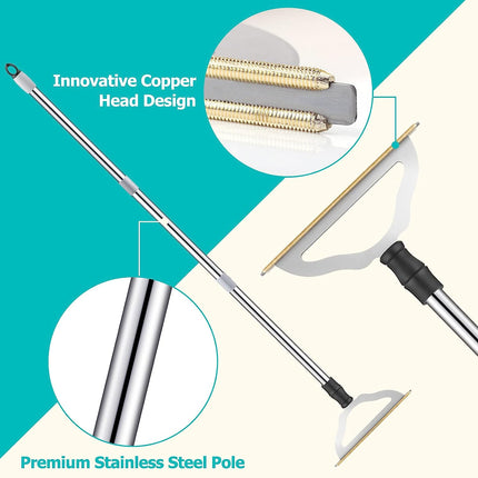Pet Hair Remover Rake | Carpet & Furniture Copper Bristle | Long Handle Adjustable 47" | Stainless Steel Poles | Lint & Dust Scraper | Durable & Reusable | Easy Pet Fur Removal | Efficient Cleaning Tool