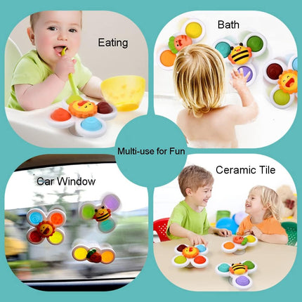 Suction Cup Spinning Top Toy | Baby Sensory Fidget Toy | Cartoon Animal Design | Bright Colors | High-Quality ABS & Silicone | Safe BPA-Free | Educational | Improves Motor Skills & Hand-Eye Coordination | Ages 6m+