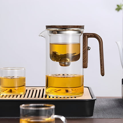 Elegant Glass Teapot | Borosilicate with Wooden Handle | One-Click Dispensing | Thermal Resistant | 520ml/720ml | Dishwasher Safe Infuser | Adjustable Brew Timing | Complete Setup Included
