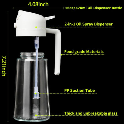 2-in-1 Oil and Vinegar Glass Dispenser Sprayer | BPA-Free | 10oz Capacity | Ergonomic Non-Slip Grip | Versatile for Cooking, Baking, Grilling | Efficient Oil Control | Dishwasher Safe