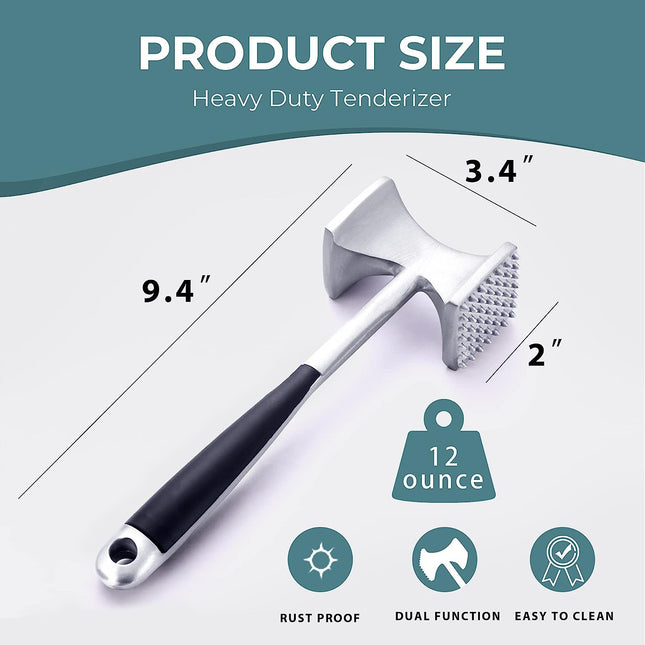 Kitexpert Ergonomic Meat Tenderizer Hammer | Dual-Sided Mallet | Comfortable Handle for Effortless Use | Textured & Smooth Sides | Versatile for Meat, Ice, Garlic | 9.4" Long, 3.4" Wide, 9.5 oz | Easy to Clean