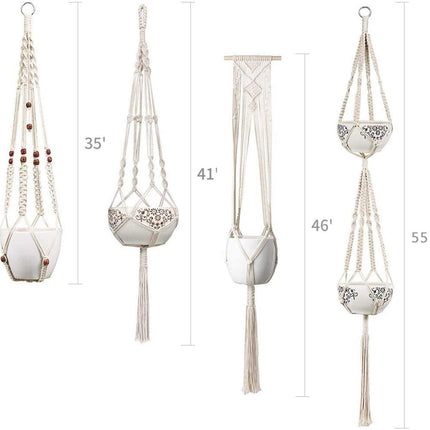 Handmade Macrame Plant Hanger Set | 4-Piece Boho Decor | Vintage Ivory Cotton Rope | Hanging Planters for Indoor Plants | Fits Pots Up to 7" | Eco-Friendly and Durable | Perfect for Home Indoor Use