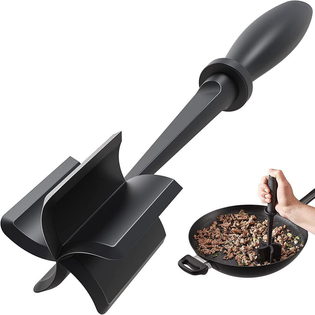 Premium Meat Masher | Heat Resistant Nylon | 5 Blade Ground Meat & Food Chopper | Ergonomic Non-Slip Handle | Safe for All Cookware | Easy Clean | Kitchen Utensil for Meat, Vegetables, Gelatin | Dishwasher Safe