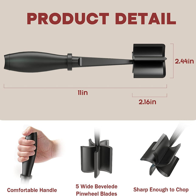 Premium Meat Masher | Heat Resistant Nylon | 5 Blade Ground Meat & Food Chopper | Ergonomic Non-Slip Handle | Safe for All Cookware | Easy Clean | Kitchen Utensil for Meat, Vegetables, Gelatin | Dishwasher Safe