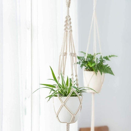 Handmade Macrame Plant Hanger Set | 4-Piece Boho Decor | Vintage Ivory Cotton Rope | Hanging Planters for Indoor Plants | Fits Pots Up to 7" | Eco-Friendly and Durable | Perfect for Home Indoor Use