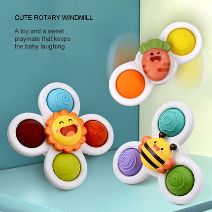Suction Cup Spinning Top Toy | Baby Sensory Fidget Toy | Cartoon Animal Design | Bright Colors | High-Quality ABS & Silicone | Safe BPA-Free | Educational | Improves Motor Skills & Hand-Eye Coordination | Ages 6m+