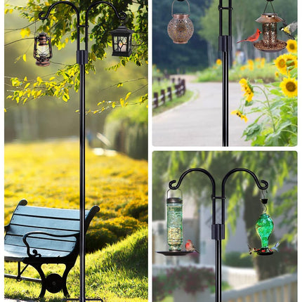 Double Shepherds Hooks | 60 Inch Bird Feeder Pole Set | Heavy Duty Metal with 5 Prongs Base | Versatile Garden Hanging Solution for Feeders, Lanterns, Plants | Rustproof Outdoor Decorative Accent
