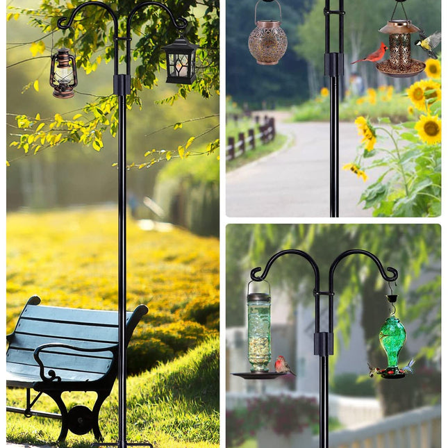Double Shepherds Hooks | 60 Inch Bird Feeder Pole Set | Heavy Duty Metal with 5 Prongs Base | Versatile Garden Hanging Solution for Feeders, Lanterns, Plants | Rustproof Outdoor Decorative Accent