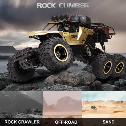 1:12 Scale 6-Wheel RC Monster Truck | Off-Road Capability | Advanced 2.4GHz Technology | Shock Absorbers | Non-Slip Tires | High Speed 52 km/h | USB Rechargeable Battery | Black & Gold Options