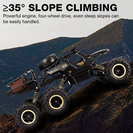1:12 Scale 6-Wheel RC Monster Truck | Off-Road Capability | Advanced 2.4GHz Technology | Shock Absorbers | Non-Slip Tires | High Speed 52 km/h | USB Rechargeable Battery | Black & Gold Options