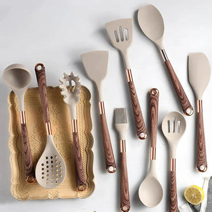 Luxe Silicone Utensils Set | 10 Pieces | Heat-Resistant | Ergonomic Handles | Easy-to-Clean Kitchen Tools | High-Quality Silicone | Stirring, Flipping, Serving | Dishwasher Safe | Modern Cooking Essentials