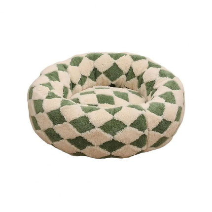 Plush Cozy Round Bed | Calming Donut Design | Anti-Slip Base | Sherpa Fabric | Ideal for Small Dogs & Cats | Supports Head & Neck | Washable Cover | 20"x20" | Perfect Pet Retreat | Up to 15 lbs