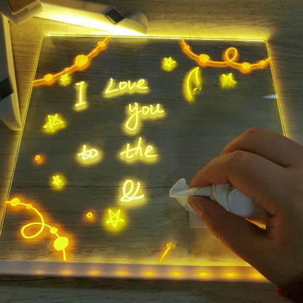 Interactive LED Light Drawing Set | USB Rechargeable | Erasable Art Surface | Creative Night Lamp | Includes 7 Pens | Child-Safe | Eco-Friendly Design