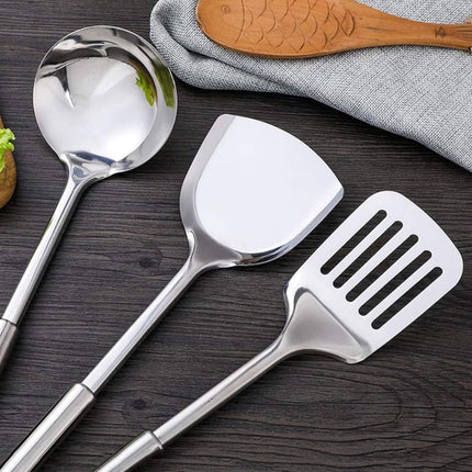 Stainless Steel Kitchen Utensils Set | 5 Pieces | Professional Grade | Ergonomic Handles | Includes Spatula, Ladle, Skimmer | Durable, Rust-Resistant & Heatproof | Dishwasher Safe | Home & Restaurant Use
