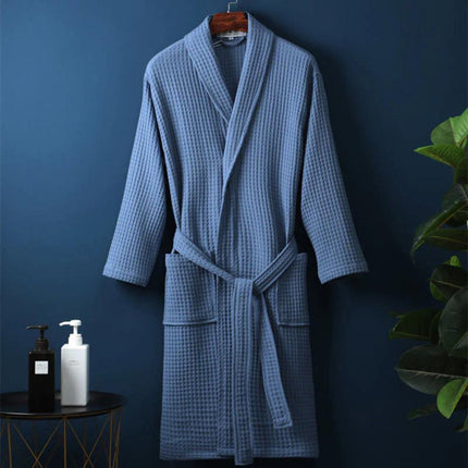 V-neck Cotton Waffle Bathrobe | Ultra-Soft | Breathable | Adjustable Waistband | Practical Pockets | Double-Layered | Relaxed Fit | Suitable for Spring, Summer, Autumn | Machine Washable | Lightweight Loungewear