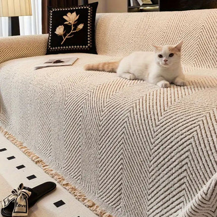 Herringbone Sofa Cover | Stripe Design | Non-Slip Protection | Durable Microfiber | Stain & Spill Resistant | Pet Hair Shield | Secure Fit | Machine Washable | Lightweight Comfort | Home Decor Transform