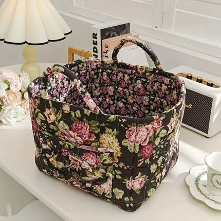 Charming Country-Style Floral Canvas Storage Basket | Organize Essentials with Durable, Lightweight Design | Perfect for Clothes, Shoes, and Accessories | Elegant, Practical Home Addition