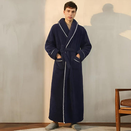 Luxurious Sherpa Fleece Bathrobe | Unisex Shawl Collar Robe with Pockets | Cozy Coral Flannel Fabric for Year-Round Comfort | Soft Lightweight Design | Perfect Gift | Machine Washable