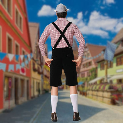 Hugo Men's Traditional Bavarian Lederhosen Outfit | Three-Piece Oktoberfest Attire with Leather Suspenders & Embroidery