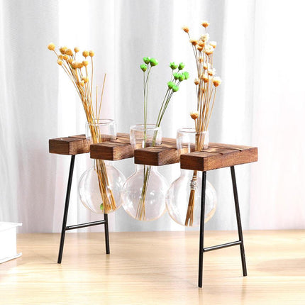 Handcrafted Glass Propagation Station | Iron & Wood Stand | Transparent Vase for Plant Growth | Elegant Home & Office Decor | Perfect for Flowers, Weddings, and Events | Easy Assembly | Multiple Sizes