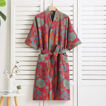 Pure Cotton Retro Print Bathrobe | Double Gauze Layer | Breathable & Stylish | Soft Lightweight Summer Wear
