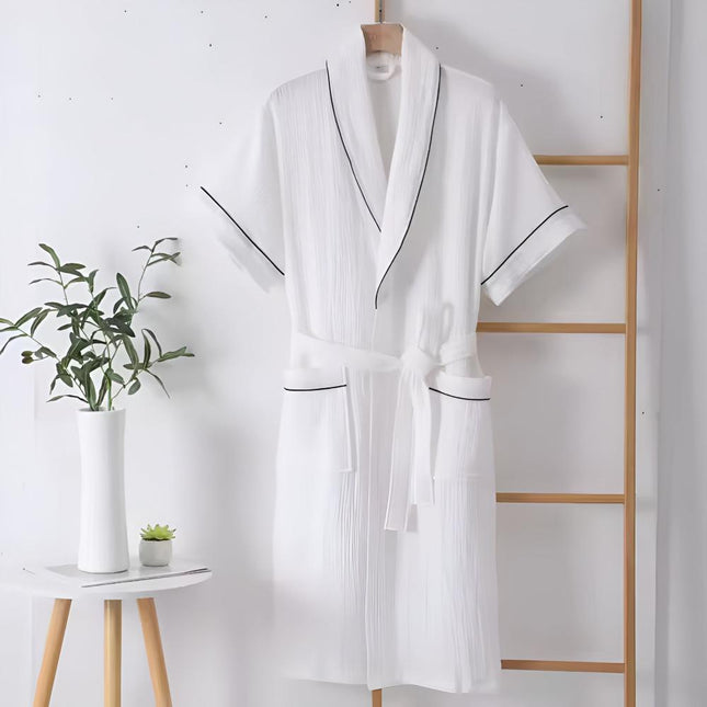 Unisex Cotton Short Sleeve Robe | Lightweight Double-Layer Gauze | Breathable & Soft | Machine Washable | Perfect for Lounging & Relaxation | Sizes M-XL | Ideal Gift for Special Occasions
