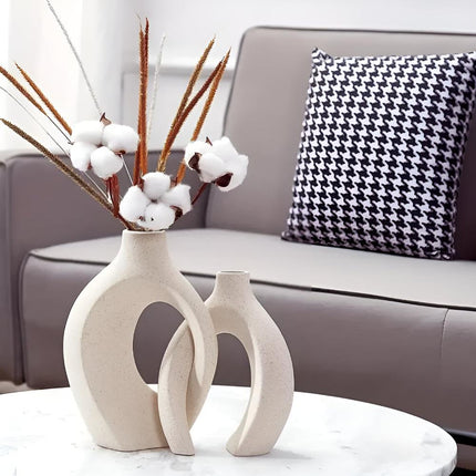 Scandinavian-Inspired Unity Vase Duo | Interlocking Ceramic Design | Modern Minimalist Decor for Lounge or Tabletop | Sustainable Materials | Includes Large and Small Vase | Timeless Neutral Tones