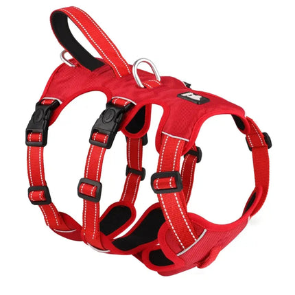 Padded Reflective Dog Harness with 3 Secure Points | Buckle Closure | Halter Control | Easy-On Comfort | Available in Khaki & Red | Sizes S to XL | Nylon Material | Ideal for Pit Bulls & Other Breeds