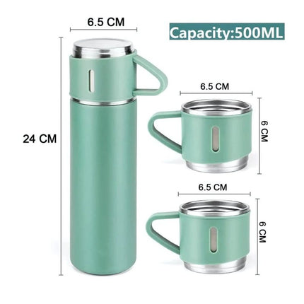 Stainless Steel 500ml Insulated Thermal Mug | Double-Walled Vacuum | 3 in 1 Set | Keeps Drinks Hot or Cold for 12 Hours | Includes Convenient Drinking Cup | Rust-Proof and Leak-Proof Design | Ideal for Travel & Daily Use