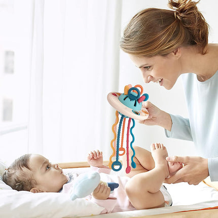 Baby Multi-Sensory Silicone Activity Toy | Fine Motor Skill Development | Vibrant Pull String & Button Features | Safe Phthalate-Free Materials | Travel-Friendly Ufo Design | Ideal for Babies & Toddlers