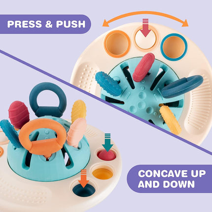 Baby Multi-Sensory Silicone Activity Toy | Fine Motor Skill Development | Vibrant Pull String & Button Features | Safe Phthalate-Free Materials | Travel-Friendly Ufo Design | Ideal for Babies & Toddlers