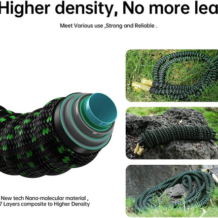 Expandable 100ft Heavy-Duty No-Kink Garden Hose | Double Layer Latex Core | Solid Brass Fittings | Flexible Lightweight Retractable Design | Ideal for Watering, Cleaning, Car Wash, Pet Bathing