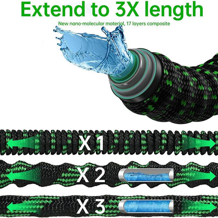 Expandable 100ft Heavy-Duty No-Kink Garden Hose | Double Layer Latex Core | Solid Brass Fittings | Flexible Lightweight Retractable Design | Ideal for Watering, Cleaning, Car Wash, Pet Bathing