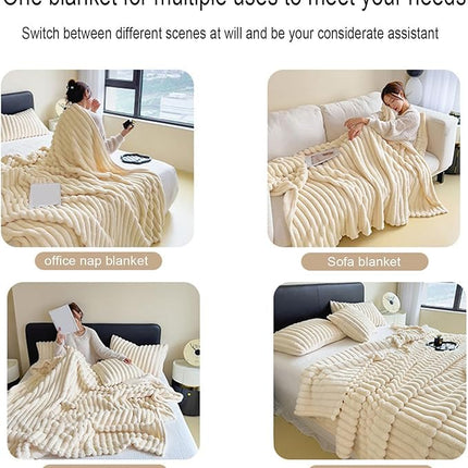 Faux Rabbit Fur Throw Blanket | Double-Sided Flannel | Thick & Warm | Reversible Soft Fleece | Elegant Textured Design | Cozy Addition for Sofa & Bed | Multiple Colors & Sizes | Easy-Care Machine Washable