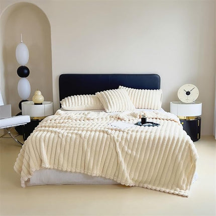 Faux Rabbit Fur Throw Blanket | Double-Sided Flannel | Thick & Warm | Reversible Soft Fleece | Elegant Textured Design | Cozy Addition for Sofa & Bed | Multiple Colors & Sizes | Easy-Care Machine Washable
