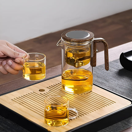Elegant Glass Teapot | Borosilicate with Wooden Handle | One-Click Dispensing | Thermal Resistant | 520ml/720ml | Dishwasher Safe Infuser | Adjustable Brew Timing | Complete Setup Included