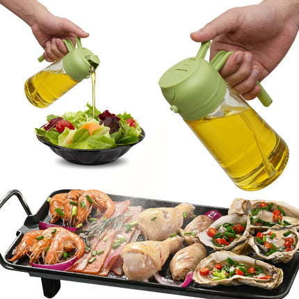 2-in-1 Oil and Vinegar Glass Dispenser Sprayer | BPA-Free | 10oz Capacity | Ergonomic Non-Slip Grip | Versatile for Cooking, Baking, Grilling | Efficient Oil Control | Dishwasher Safe