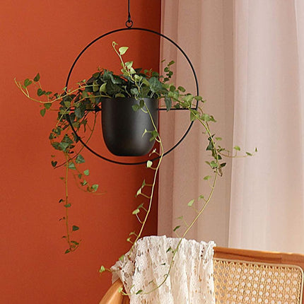Durable Halo Iron Hanging Planter | Inky Black or Gold | Circular or Oblong Shape | Modern Indoor/Outdoor Decor | Includes Metal Chain & Hardware | Minimalist Design for Plants