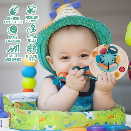 Baby Multi-Sensory Silicone Activity Toy | Fine Motor Skill Development | Vibrant Pull String & Button Features | Safe Phthalate-Free Materials | Travel-Friendly Ufo Design | Ideal for Babies & Toddlers