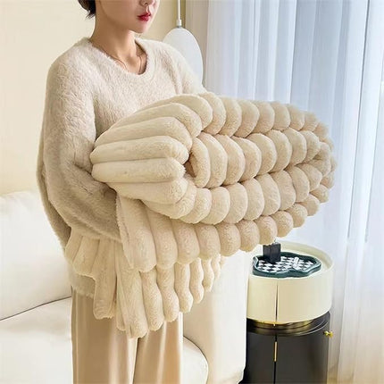 Faux Rabbit Fur Throw Blanket | Double-Sided Flannel | Thick & Warm | Reversible Soft Fleece | Elegant Textured Design | Cozy Addition for Sofa & Bed | Multiple Colors & Sizes | Easy-Care Machine Washable