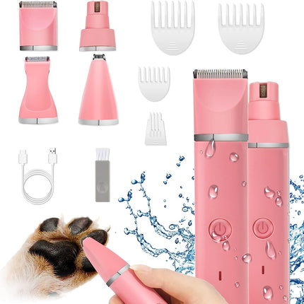 Dog Grooming Clippers Kit | Low Noise Hair Clippers for Dogs | Quiet & Effective Pet Grooming Tools | Cordless Design | Includes 3 Trimmer Heads & Nail Grinder | Lightweight & Portable | Washable & Easy to Use