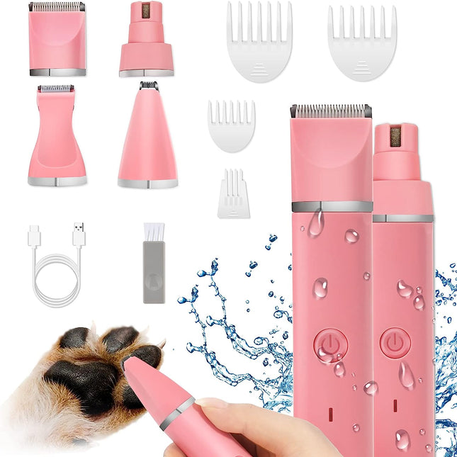 Dog Grooming Clippers Kit | Low Noise Hair Clippers for Dogs | Quiet & Effective Pet Grooming Tools | Cordless Design | Includes 3 Trimmer Heads & Nail Grinder | Lightweight & Portable | Washable & Easy to Use
