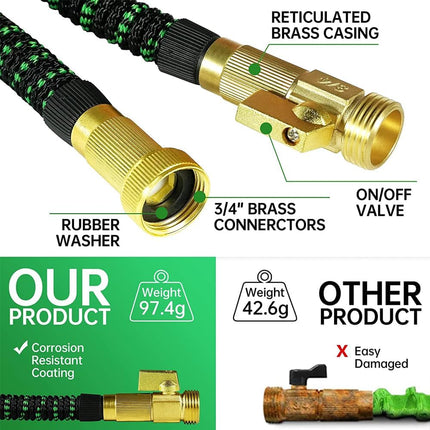 Expandable 100ft Heavy-Duty No-Kink Garden Hose | Double Layer Latex Core | Solid Brass Fittings | Flexible Lightweight Retractable Design | Ideal for Watering, Cleaning, Car Wash, Pet Bathing