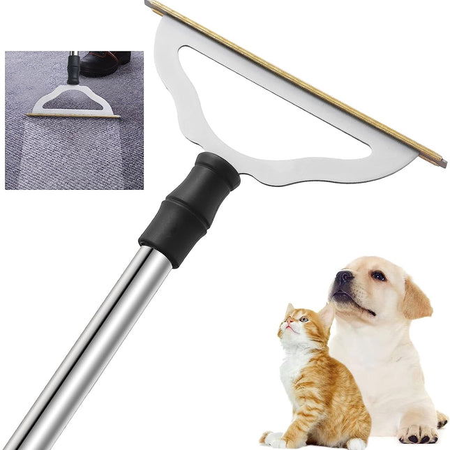 Pet Hair Remover Rake | Carpet & Furniture Copper Bristle | Long Handle Adjustable 47" | Stainless Steel Poles | Lint & Dust Scraper | Durable & Reusable | Easy Pet Fur Removal | Efficient Cleaning Tool