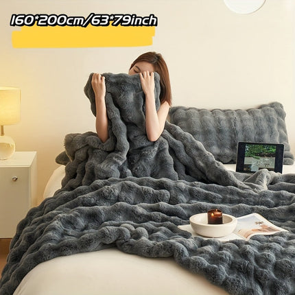 Double-Sided Faux Rabbit Fleece Blanket | Soft Plush Comfort for Bedroom, Living Room & Travel | Cozy All-Season Use